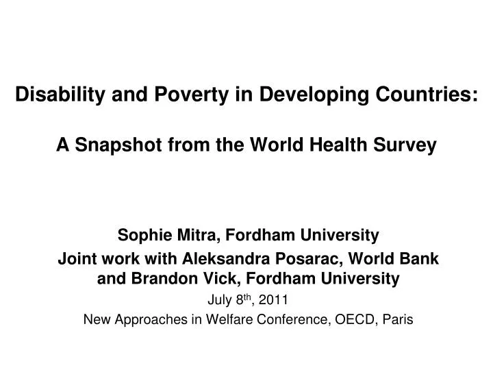 disability and poverty in developing countries a snapshot from the world health survey