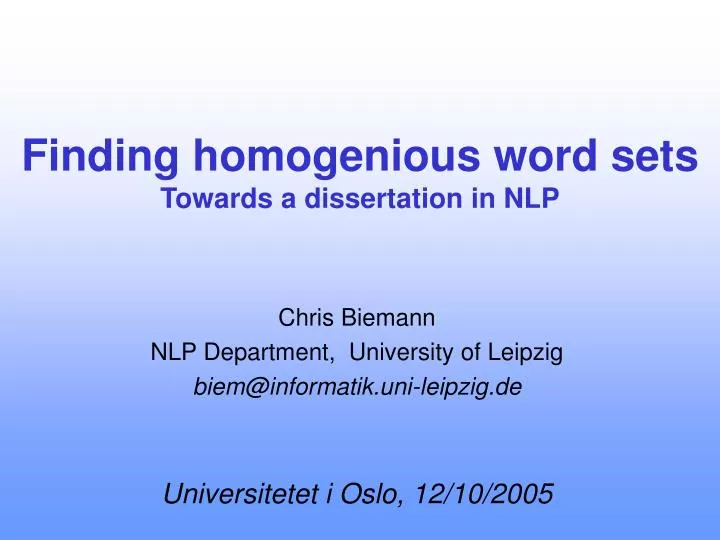 finding homogenious word sets towards a dissertation in nlp