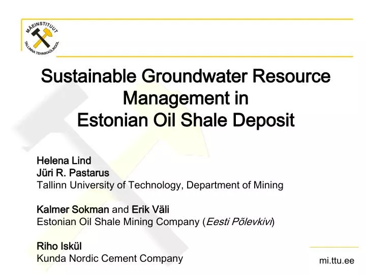 sustainable groundwater resource management in estonian oil shale deposit