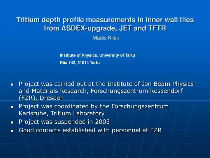 tritium depth profile measurements in inner wall tiles from asdex upgrade jet and tftr
