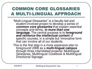 COMMON CORE GLOSSARIES A MULTI-LINGUAL APPROACH