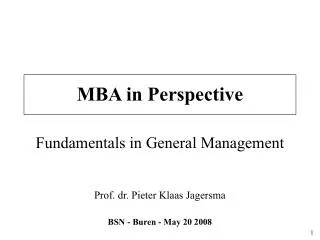 MBA in Perspective Fundamentals in General Management