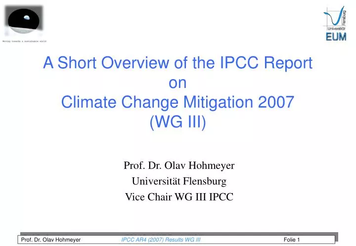 a short overview of the ipcc report on climate change mitigation 2007 wg iii