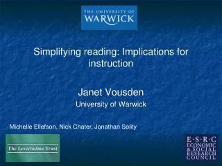 Simplifying reading: Implications for instruction