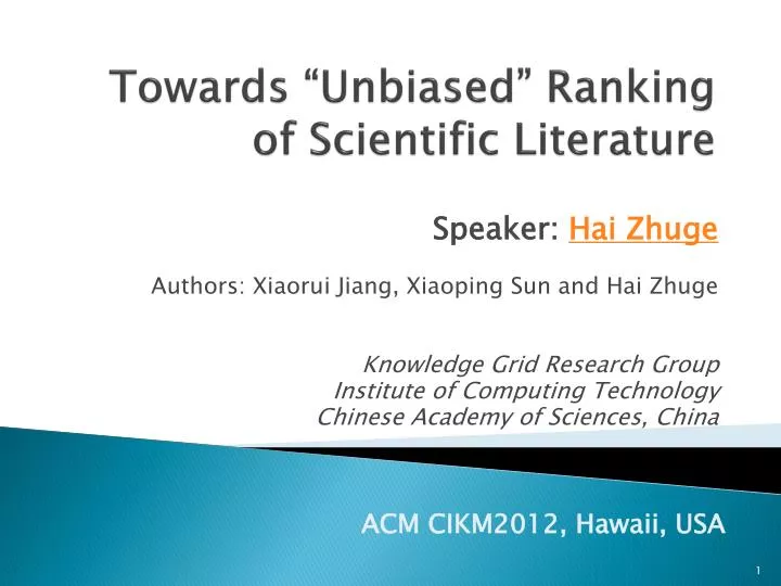 towards unbiased ranking of scientific literature