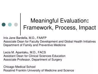 Meaningful Evaluation : Framework, Process, Impact