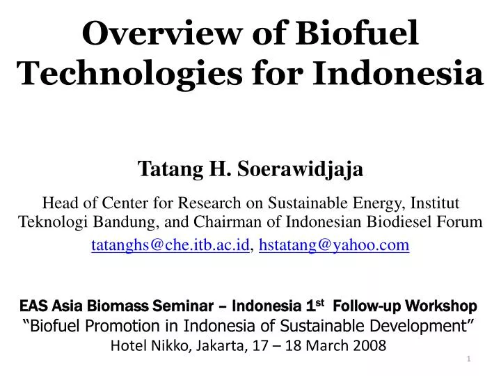 overview of biofuel technologies for indonesia