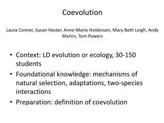 Context: LD evolution or ecology, 30-150 students