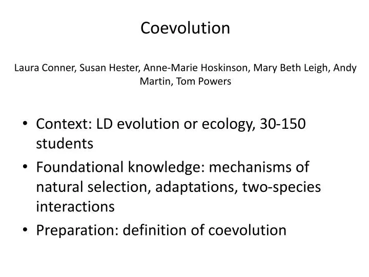 coevolution laura conner susan hester anne marie hoskinson mary beth leigh andy martin tom powers