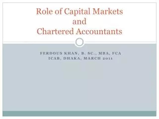 Role of Capital Markets and Chartered Accountants