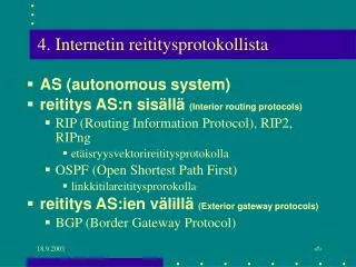 4 internetin reititysprotokollista