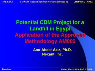 Potential CDM Project for a Landfill in Egypt Application of the Approved Methodology AM002