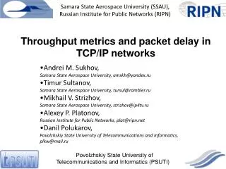 Throughput metrics and packet delay in TCP/IP networks