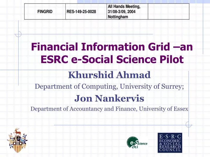 financial information grid an esrc e social science pilot