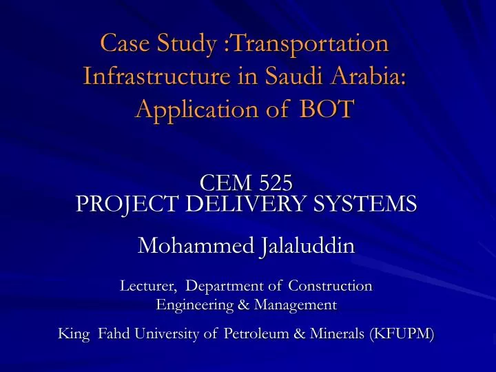 case study transportation infrastructure in saudi arabia application of bot