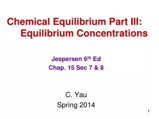 Chemical Equilibrium Part III: Equilibrium Concentrations