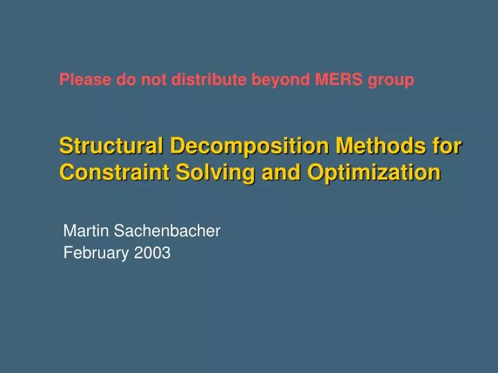 structural decomposition methods for constraint solving and optimization