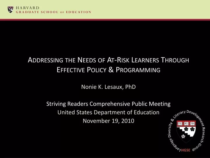 addressing the needs of at risk learners through effective policy programming