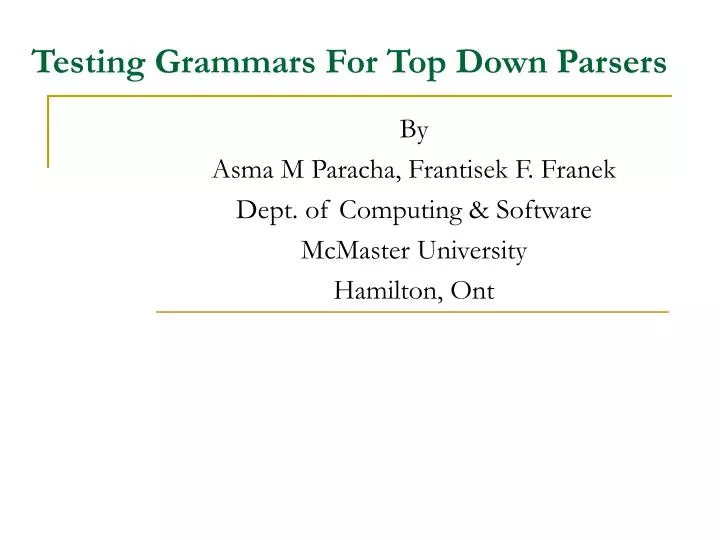 testing grammars for top down parsers