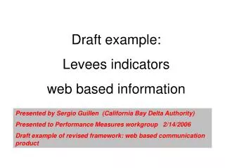 Draft example: Levees indicators web based information