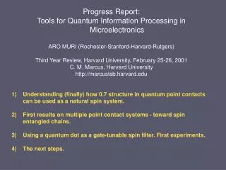 Progress Report: Tools for Quantum Information Processing in Microelectronics