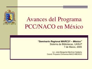 avances del programa pcc naco en m xico