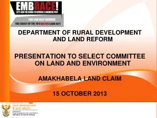 DEPARTMENT OF RURAL DEVELOPMENT AND LAND REFORM