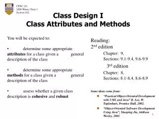 Class Design I Class Attributes and Methods