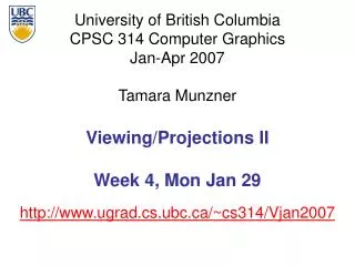 Viewing/Projections II Week 4, Mon Jan 29
