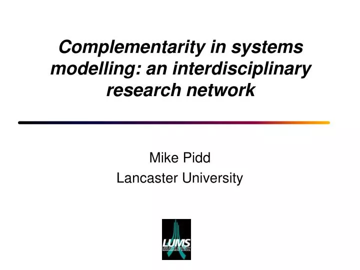 complementarity in systems modelling an interdisciplinary research network