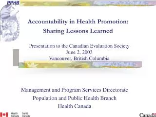 Accountability in Health Promotion: Sharing Lessons Learned