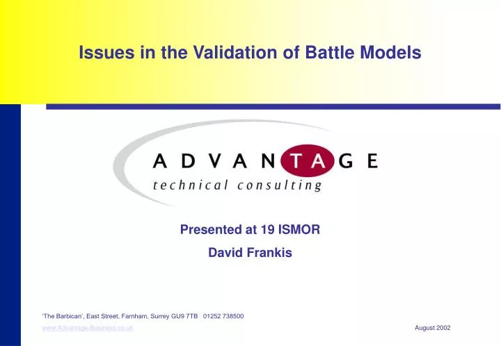 issues in the validation of battle models