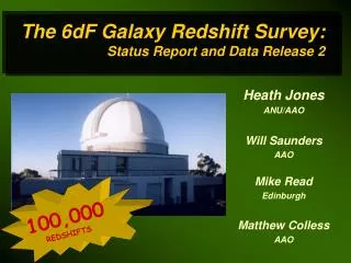 The 6dF Galaxy Redshift Survey: Status Report and Data Release 2