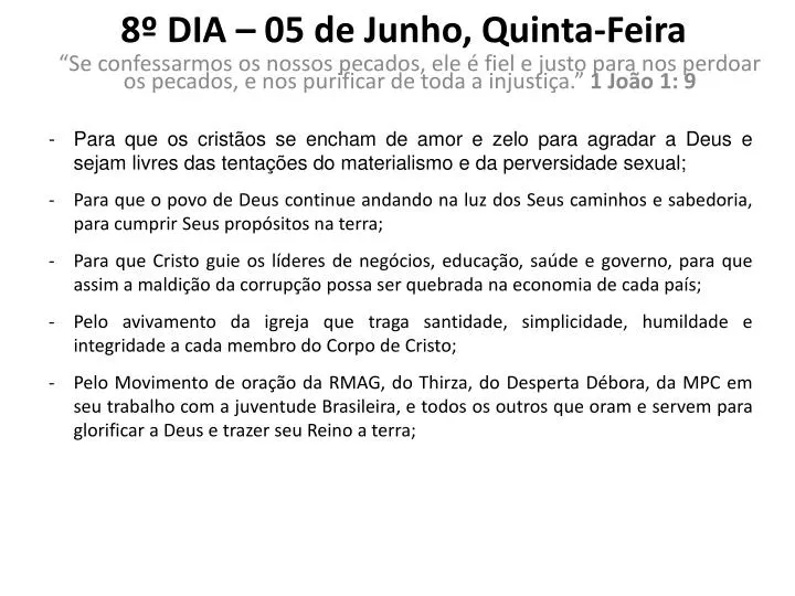 8 dia 05 de junho quinta feira