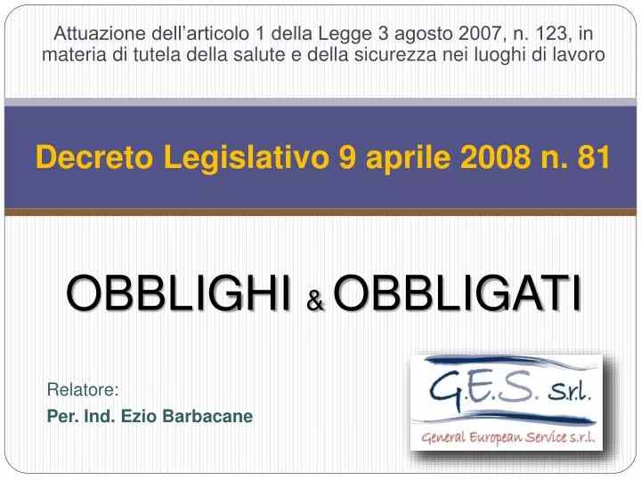 decreto legislativo 9 aprile 2008 n 81