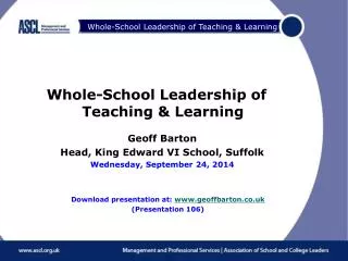 Whole-School Leadership of Teaching &amp; Learning