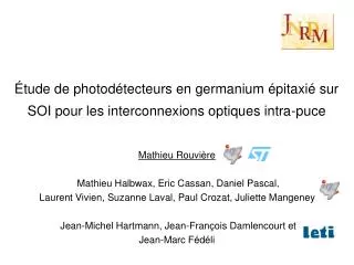 tude de photod tecteurs en germanium pitaxi sur soi pour les interconnexions optiques intra puce