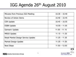 IGG Agenda 26 th August 2010