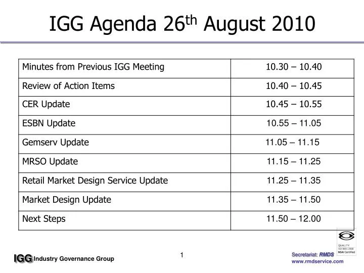 igg agenda 26 th august 2010