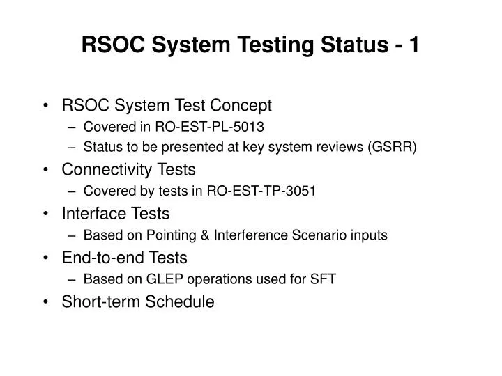 rsoc system testing status 1