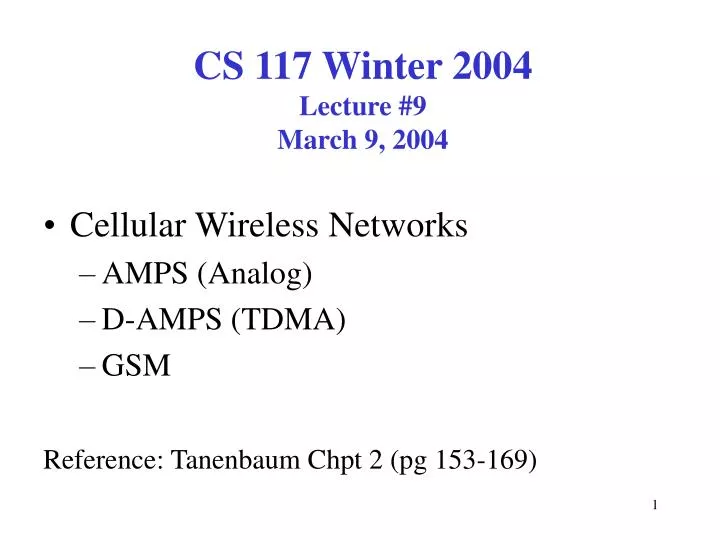 cs 117 winter 2004 lecture 9 march 9 2004