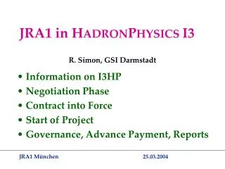 JRA1 in H ADRON P HYSICS I3