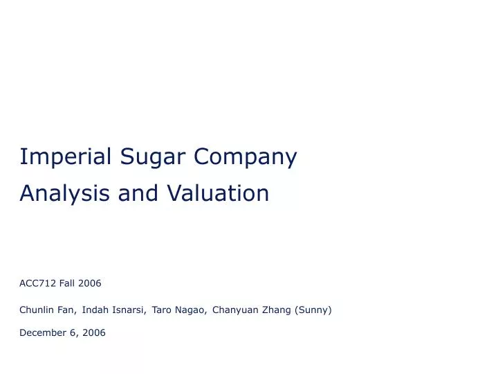 imperial sugar company analysis and valuation