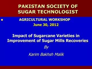 PAKISTAN SOCIETY OF SUGAR TECHNOLOGIST