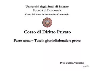 Università degli Studi di Salerno Facoltà di Economia Corso di Laurea in Economia e Commercio
