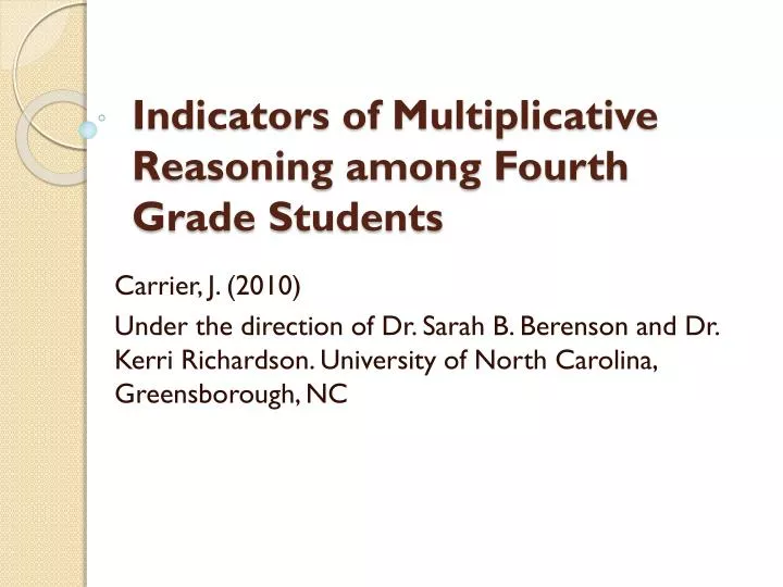 indicators of multiplicative reasoning among fourth grade students