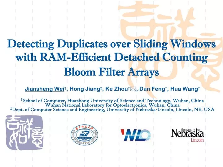 detecting duplicates over sliding windows with ram efficient detached counting bloom filter arrays