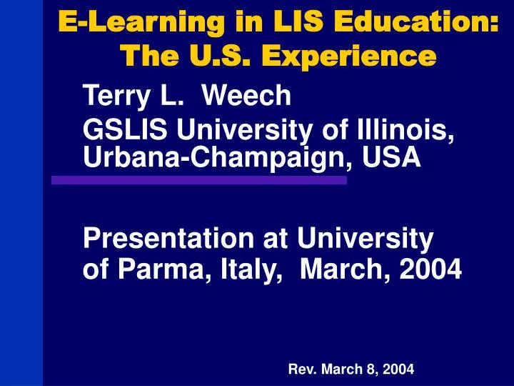 e learning in lis education the u s experience