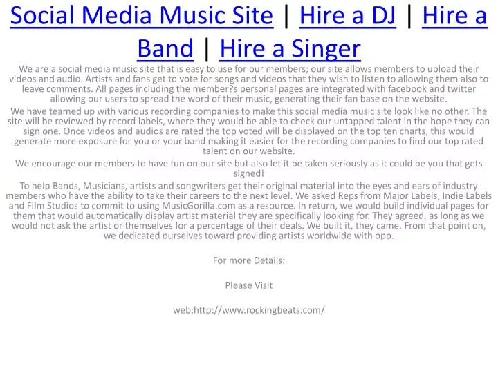 social media music site hire a dj hire a band hire a singer