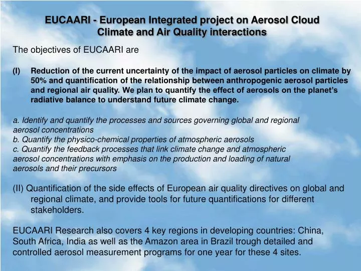 eucaari european integrated project on aerosol cloud climate and air quality interactions